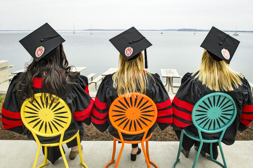 Alicia Medina, Maggie Shuda and Lindsey Splinter savor the view of Lake Mendota.