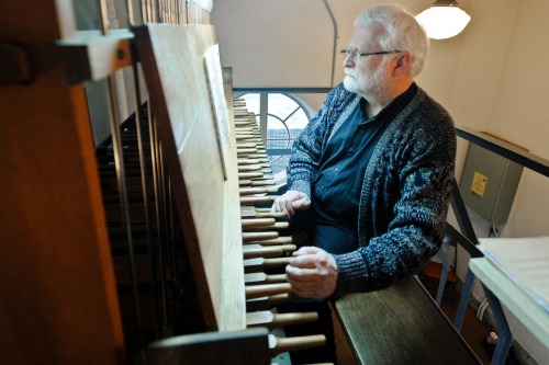 Lyle Anderson, university carillonneur, plays the Carillon Tower bells.