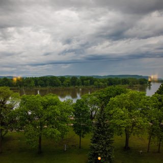 Rivers served as a narrative for the 2017 Wisconsin Idea Seminar. Throughout the seminar, lecturers often discussed ways in which rivers and bodies of water influence life in Wisconsin. This shot shows early morning on the Mississippi in La Crosse.