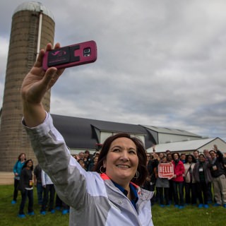 Tina Kohlman, UW Extension agent for Fond du Lac County, snapped a selfie with the group following their tour. Kohlman discussed her role as an agent and how she partners with individuals and organizations to connect them with resources at UW.