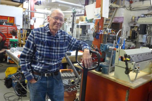 Former chancellor John Wiley at Sector 67, a makerspace on Madison’s East Side. 