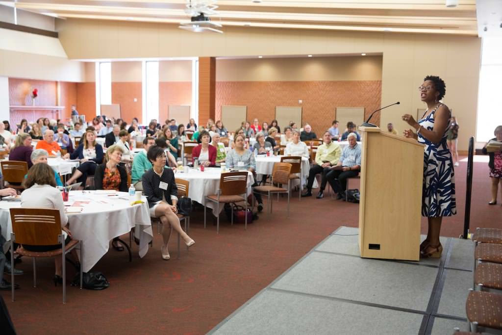 Janean Dilworth-Bart of the School of Human Ecology addresses attendees at the Prenatal-to-Five Summit on June 2 at Gordon Commons.