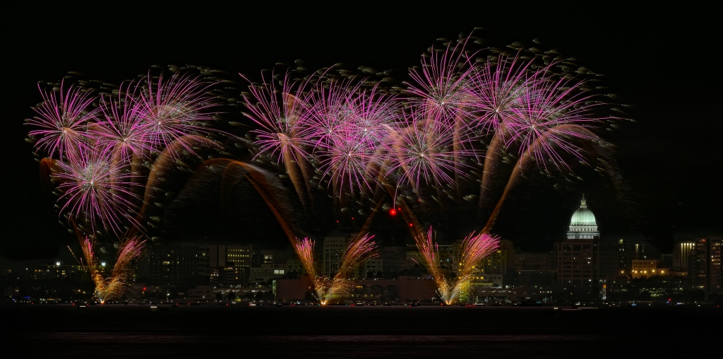 Fireworks over Lake Monona during the 2016 Shake the Lake Festival. Courtesy of Flickr user Dave. 