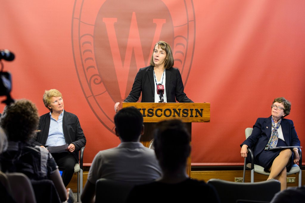 Photo: Sarah Van Orman speaking at podium