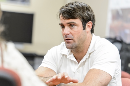 On June 2, 2017, Chris Johnson, associate lecturer in the College of Engineering at the University of Wisconsin–Madison, talks about drone technology and a new summer course he is teaching on flying unmanned aircraft systems. (Photo by Bryce Richter / UW–Madison)