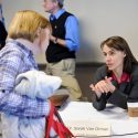 Photo: Sarah Van Orman talking to parent