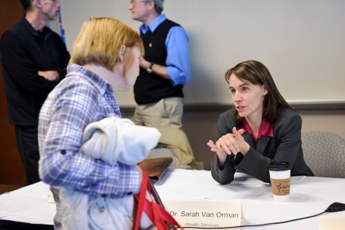 Photo: Sarah Van Orman talking to parent