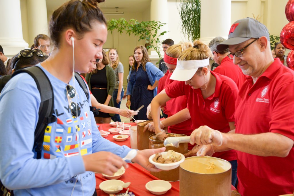 On Wednesday, July 12 the Summer Term staff hosted an ice cream social for students, faculty and staff. Celebrating the thriving environment on campus this summer, the team dished out 45 gallons of Babcock Dairy ice cream to more than 1,000 guests, joined by Bucky Badger and the UW marching band. (Photo by David F. Giroux)