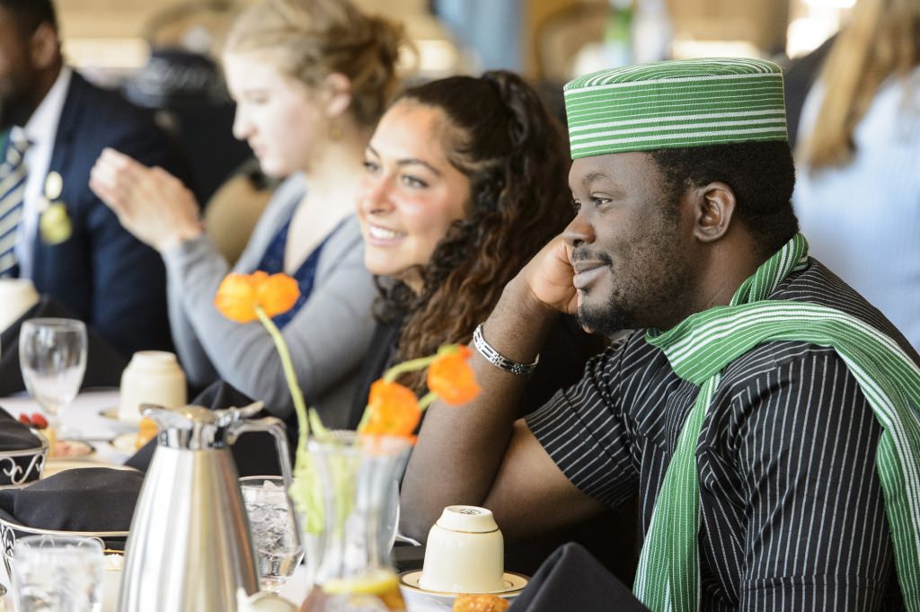 Members of the UW community, including the Mandela-Washington Fellows, attend a lunch ceremony to present a Global Citizen Award to Ian Khama, president of the Republic of Botswana in the Alumni Lounge of the Pyle Center at the University of Wisconsin-Madison on July 28, 2017. (Photo by Bryce Richter / UW-Madison)