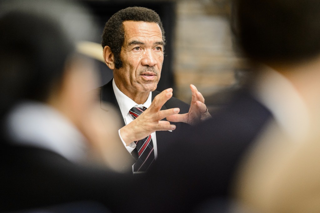 Ian Khama, president of the Republic of Botswana, answers questions from members of a round-table discussion session hosted by the Division of International Studies at the Pyle Center at the University of Wisconsin-Madison on July 28, 2017. Earlier in the day, President Khama was presented with a Global Citizen Award. (Photo by Bryce Richter / UW-Madison)