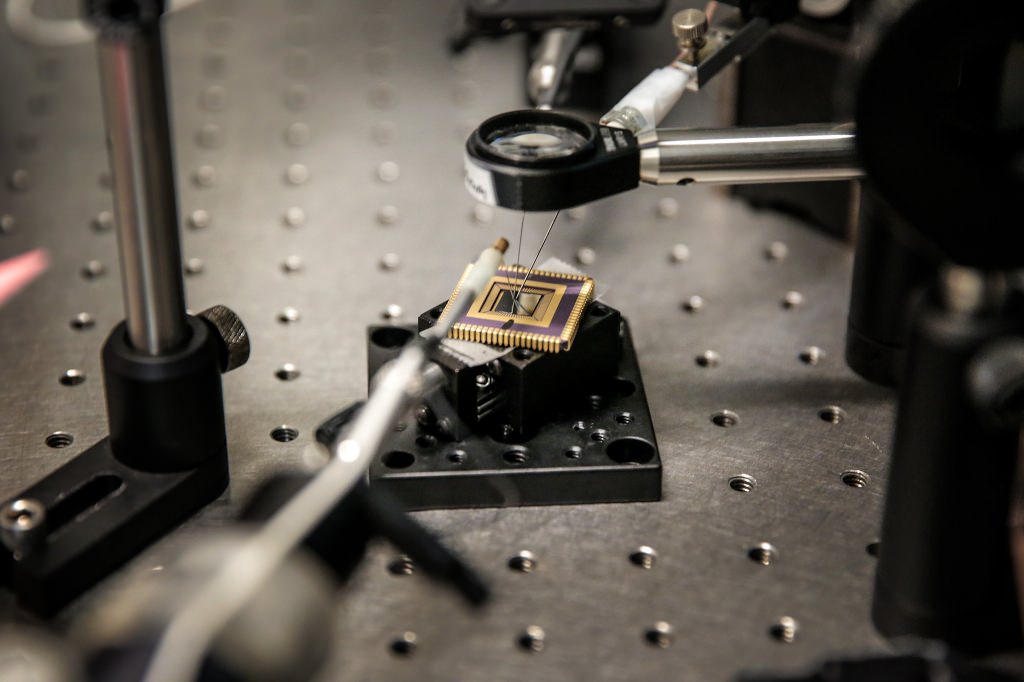 Photo: Thin photodetector being tested in lab