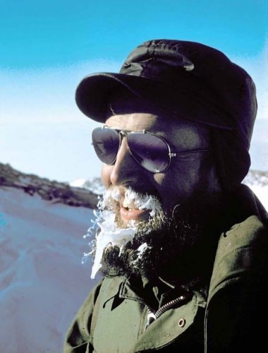 Photo: Charles Bentley outdoors in Antarctica, beard covered with ice