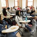 Gail Ibele, associate director of UW–Madison’s English as a Second Language (ESL) program, talks to the 25 students in the new International Student Summer Institute. The program, which includes a three-credit ESL course in academic writing and reading, helps first-year international students acclimate to university life ahead of the fall semester. “The ESL course gives them a head start in adjusting to the rigors of academic work so that they’ll be well-prepared and know what’s expected of them when their fall classes begin,” Ibele says. 