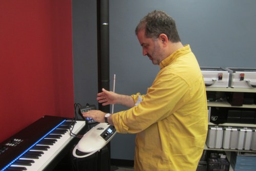 Photo: Daniel Grabois playing a theremin