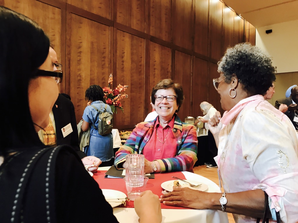 Blank speaks with faculty members at the Faculty of Color reception Monday. Blank welcomed UW-Madison's 13 new faculty of color this year. 