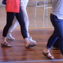 Photo: People walking across power-generating flooring