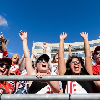 UW students cheer during the fifth quarter celebration following the UW Homecoming football games versus Maryland inside Camp Randall Stadium at the University of Wisconsin-Madison on Oct. 21, 2017. The Badgers won the game 38-13. (Photo by Bryce Richter / UW-Madison)