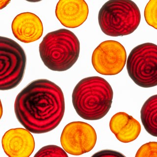 Photo: Slices of red and yellow beets