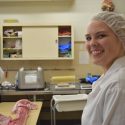 Bucky's Butchery student  employee Linnea Langusch at work.