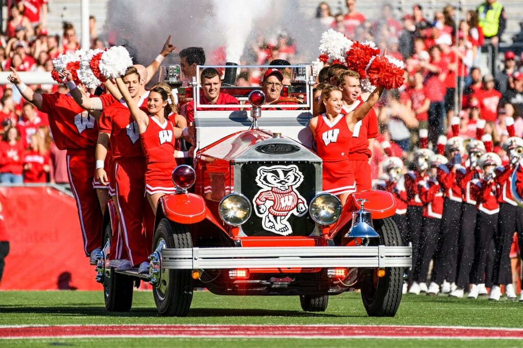 Photo: Bucky Wagon arriving on football field