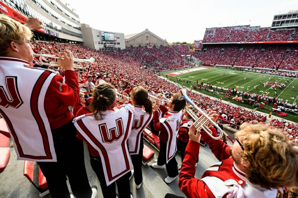 Photo: Band members playing horns