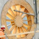 Photo: Closeup of acoustical coffer that looks like a wagon wheel