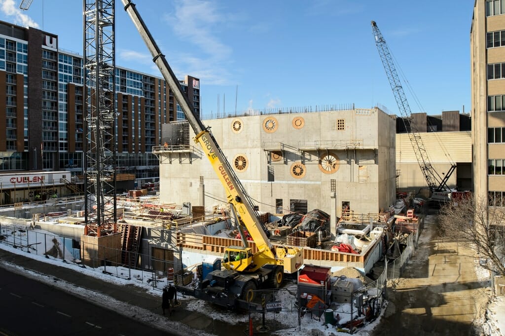 Photo: Crane on construction site of music building