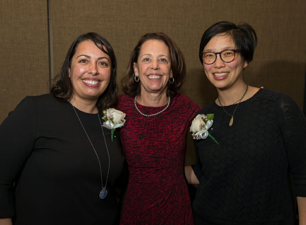 Honorees Taucia Gonzales, left, and Helen Lee, right, with Diana Hess, center, Dean of the UW School of Education.   