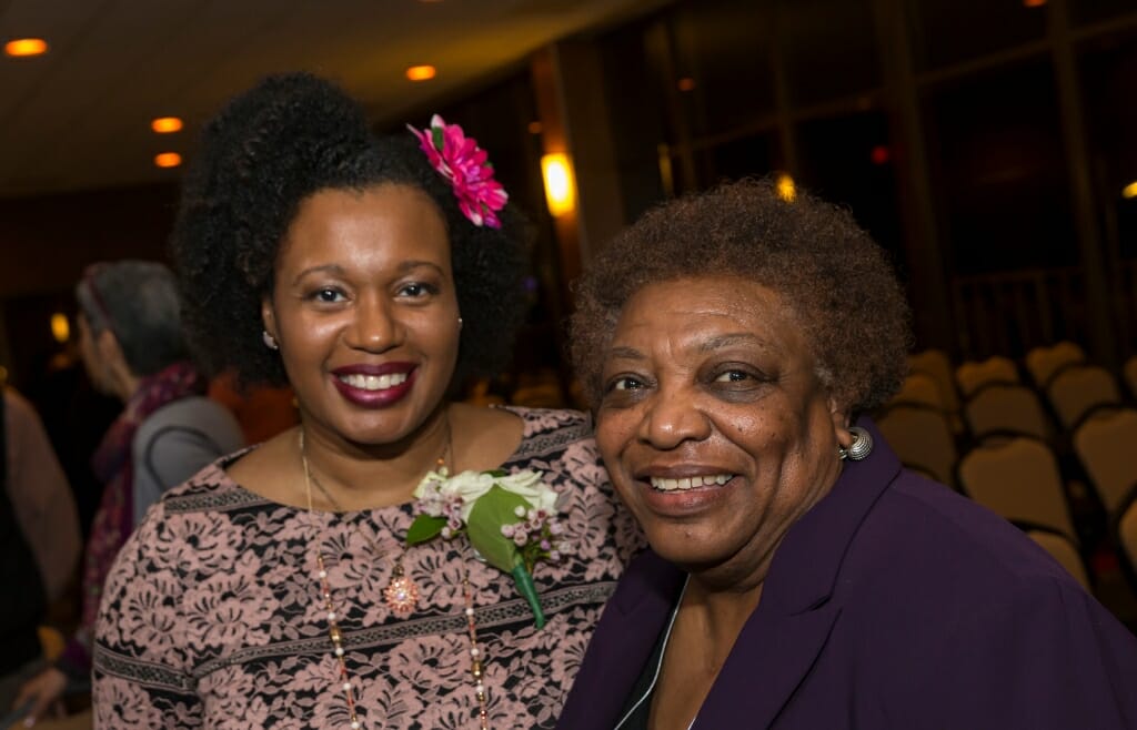 Honoree Beverly Hutcherson, left, Outreach and Communications Manager, Diversity and Inclusion at SMPH and Career Pathways Coordinator at UW Health, with Gloria Hawkins, Assistant Vice Provost and Chancellors/Powers Knapp Scholars Director in the Division of Diversity, Equity and Educational Achievement.  