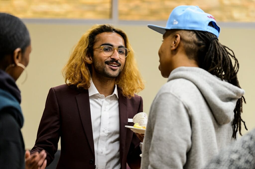 Undergraduate Ibtisam Haq chats with Waithe during the event. Waithe gave a keynote speech at Union South as part of UW-Madison's celebration of Black History Month. 