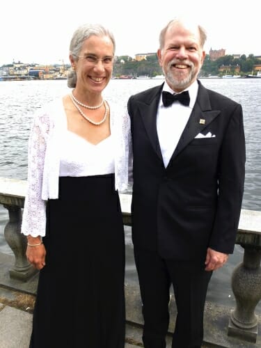 Photo: Susan and Steve Carpenter on the Stockholm Waterfront at a party before the Stockholm Water Prize ceremony - often called the "Nobel Prize" of freshwater sciences - on the grounds of Stockholm City Hall, where the actual Nobel Prizes are awarded.