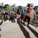 Photo: Bucky Badger leading crowd in dance