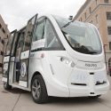 Photo: Driverless vehicle in front of parking garage