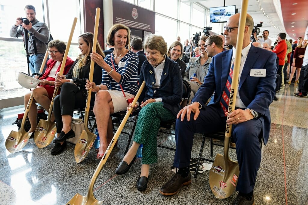 Photo of Nancy Nicholas, second from right, with her children Sue Nicholas Fasciano, left, and David Nicholas, far right. Not visible at far left, is Nancy’s second daughter, Lynn Nicholas.