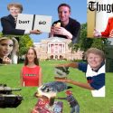 The cover photo from UW Memes for Milk-Chugging Teens, featuring Mark Zuckerberg eating a brat, Lori Berquam holding a sign that says 