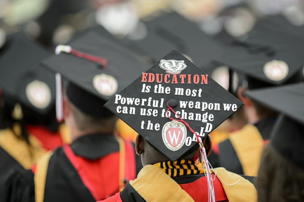 Photo of mortarboard that reads, 