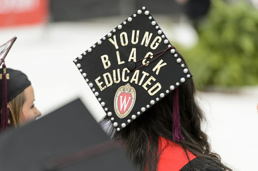 Photo of mortarboard that reads, 