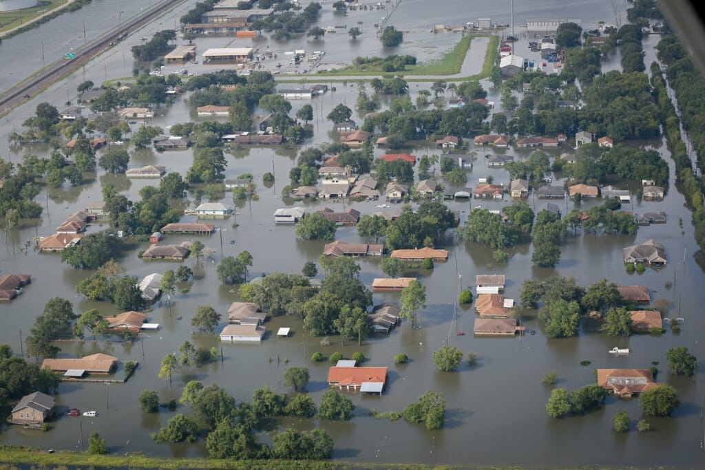 Photo: Aerial view of buildings partially underwater