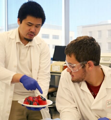 Photo: John examining a human heart