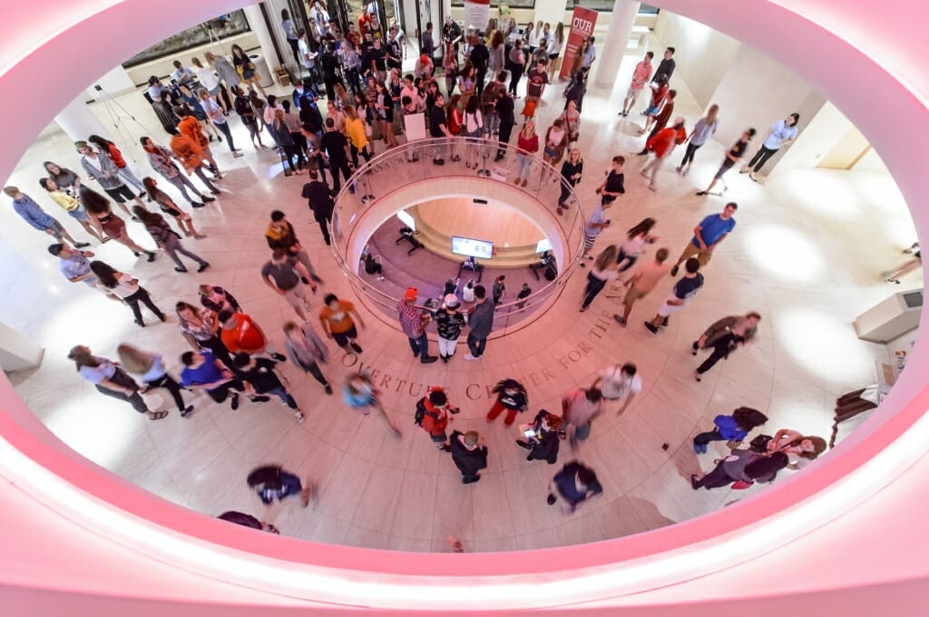 UW-Madison students enter the foyer of the Overture Center for the Arts for the Wisconsin Welcome event to welcome students back to campus.