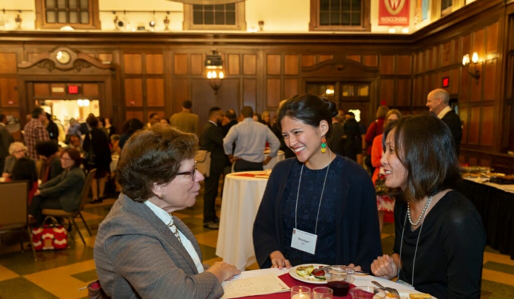 Chancellor Blank speaks with some people.