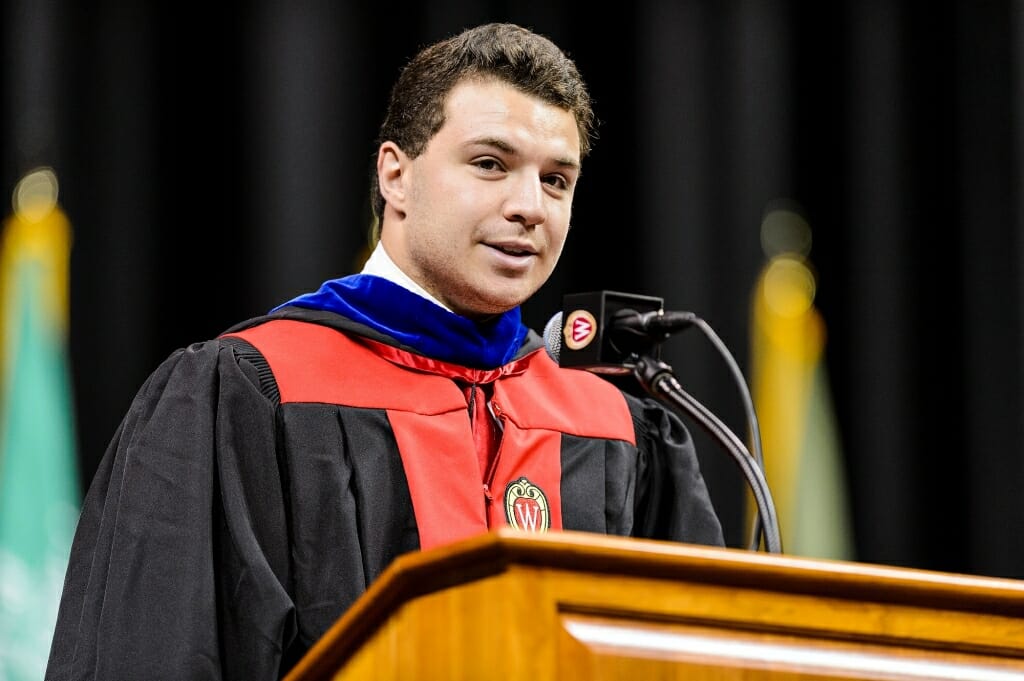 Undergraduate Yogev Ben-Yitschak, a junior from Milwaukee, Wis., but who grew up in Northern Israel, speaks at convocation.