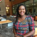 Paris Wicker, pictured in the atrium of the School of Education, is a Ph.D. fellow at UW–Madison in a new program for doctoral students across three departments: sociology, education policy studies, and educational leadership and policy analysis.