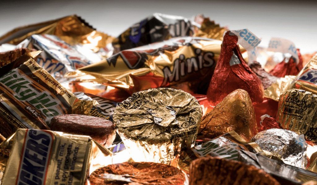 A backlit plate of candy bars and chocolates invites temptation on Oct. 22, 2007.