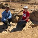 Jack White discovered a ceramic lamp and Megan Bernards found a bronze coin, which helped to date the building they were researching.