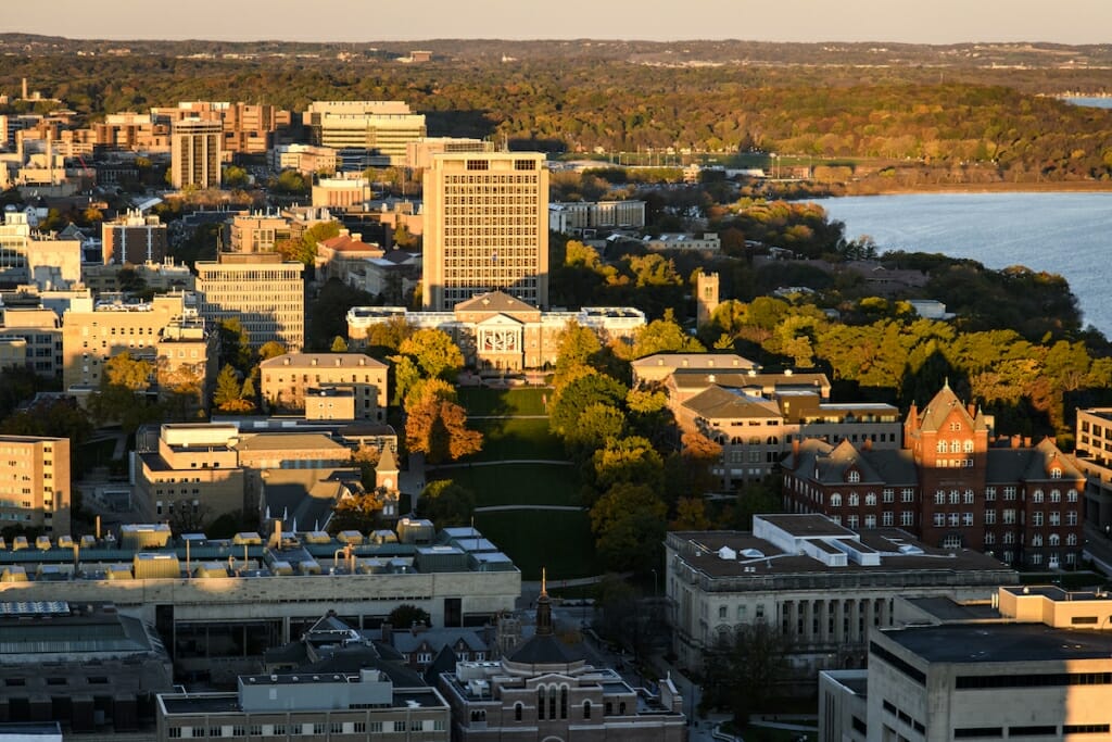 Photo: Aerial view of Bascom Hill and surrounding campus area