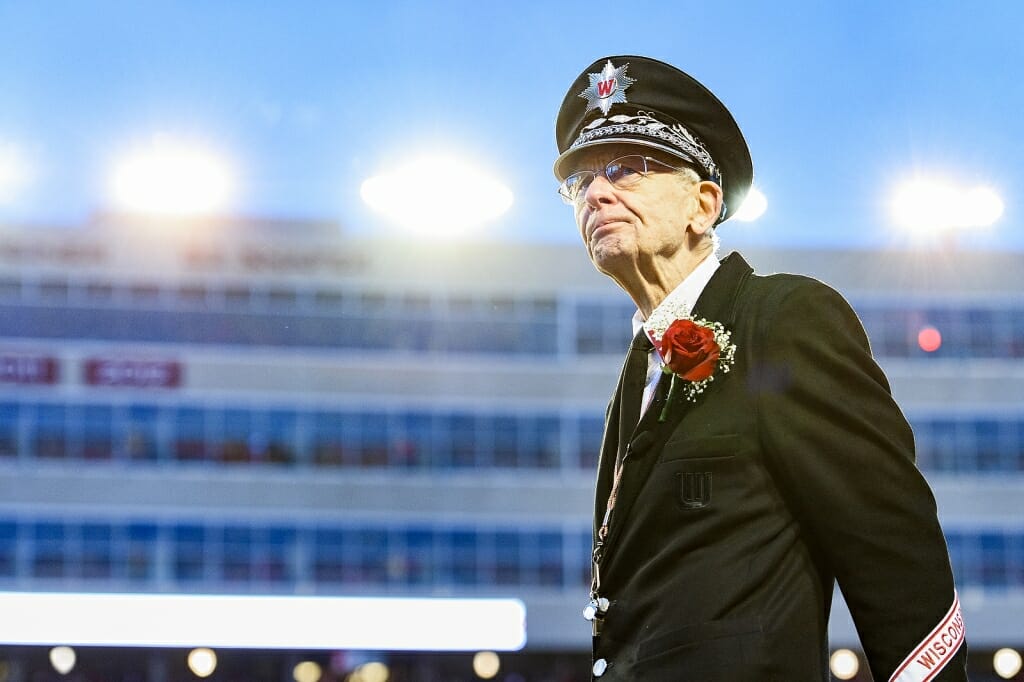 Leckrone conducts the band during the halftime performance on Saturday.