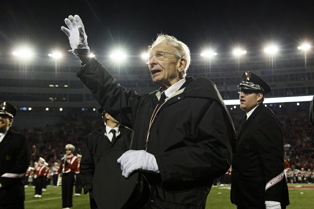 Leckrone conducts the band during the Fifth Quarter celebration on Saturday.