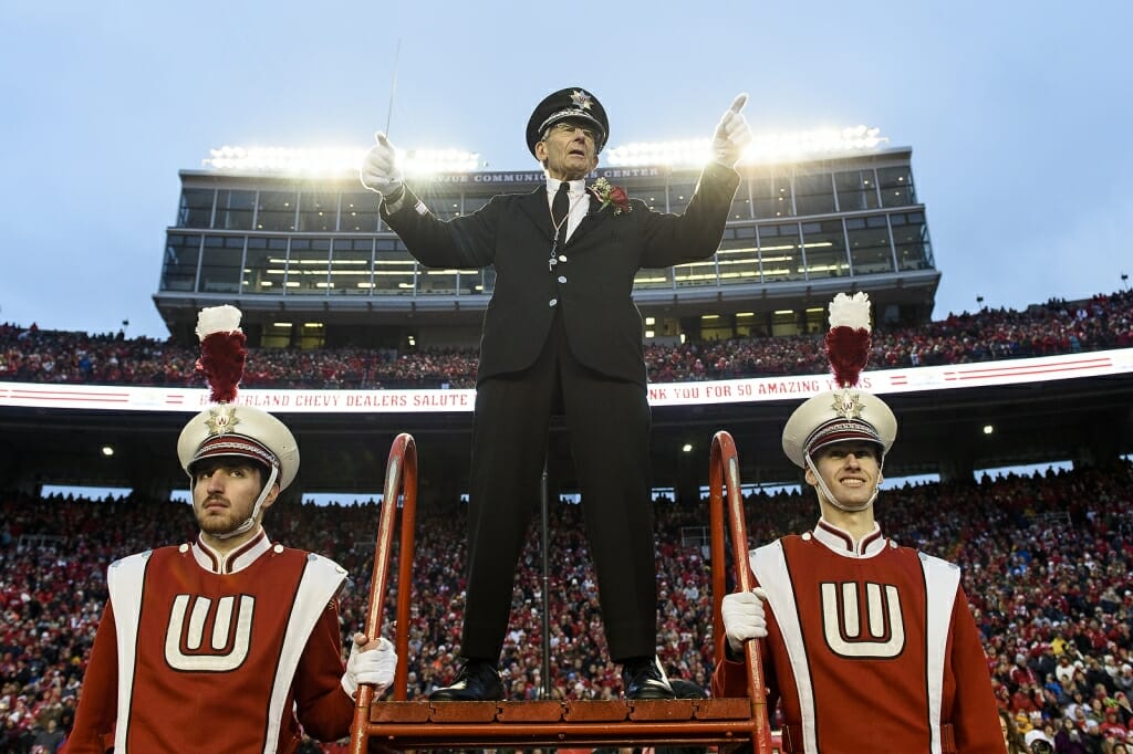 Leckrone conducts the band during the halftime performance.