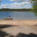 More land is exposed during a period of low water at Crystal Lake in central Wisconsin.